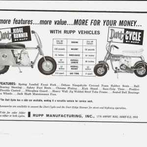 Rupp Ridge Runner and Dart Cycle Deluxe Ad