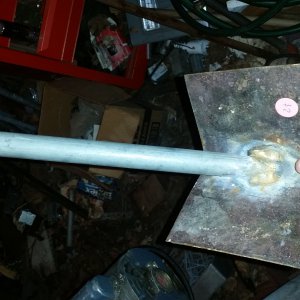 Homemade shovel handle has the right size of pipe.