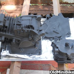 Engine block painted with VHT Wrinkle Paint.