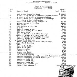 Pg #1 - 1961 Trail-Cycle Parts/Price List